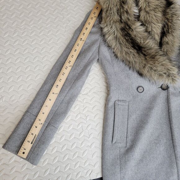 Club Monaco Winter Coat Size XS Reva Gray Wool Blend Detachable Faux Fur Trim - Picture 8 of 11